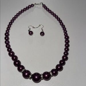 Elegant Purple Pearl Necklace and Earring Set